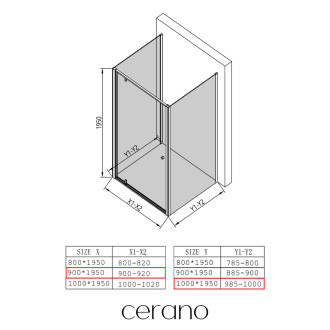 CERANO - Třístěnný sprchový kout Ferri U L/P - 6 mm - černá matná, transparentní sklo - 90x100x195 cm - pivotový
