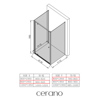 CERANO - Třístěnný sprchový kout Ferri U L/P - 6 mm - černá matná, transparentní sklo - 90x80x195 cm - pivotový