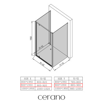CERANO - Třístěnný sprchový kout Ferri U L/P - 6 mm - černá matná, transparentní sklo - 90x90x195 cm - pivotový
