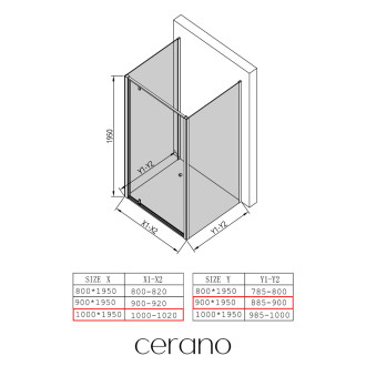 CERANO - Třístěnný sprchový kout Ferri U L/P - 6 mm - chrom, transparentní sklo - 100x90x195 cm - pivotový