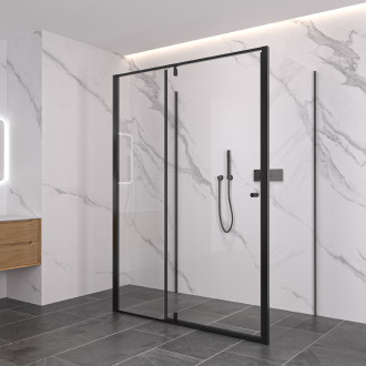 CERANO - Třístěnný sprchový kout Santini U L/P - 6 mm - černá matná, transparentní sklo - 100x80x195 cm - pivotový