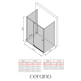CERANO - Třístěnný sprchový kout Santini U L/P - 6 mm - černá matná, transparentní sklo - 100x80x195 cm - pivotový