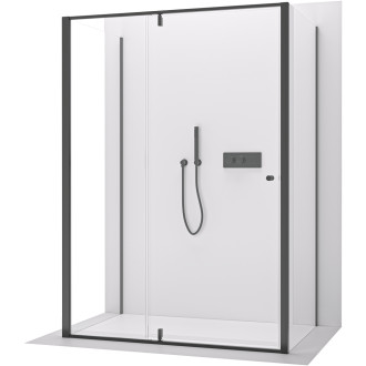 CERANO - Třístěnný sprchový kout Santini U L/P - 6 mm - černá matná, transparentní sklo - 100x90x195 cm - pivotový