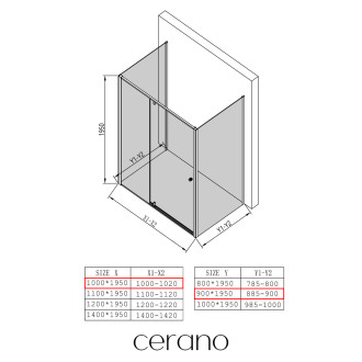 CERANO - Třístěnný sprchový kout Santini U L/P - 6 mm - černá matná, transparentní sklo - 100x90x195 cm - pivotový