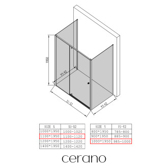 CERANO - Třístěnný sprchový kout Santini U L/P - 6 mm - černá matná, transparentní sklo - 110x100x195 cm - pivotový