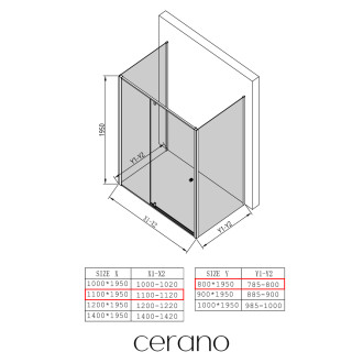CERANO - Třístěnný sprchový kout Santini U L/P - 6 mm - černá matná, transparentní sklo - 110x80x195 cm - pivotový