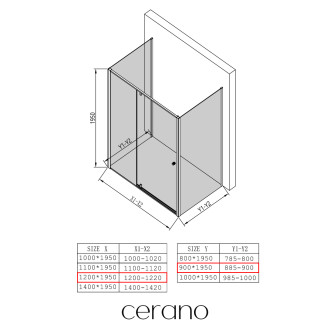 CERANO - Třístěnný sprchový kout Santini U L/P - 6 mm - černá matná, transparentní sklo - 120x90x195 cm - pivotový