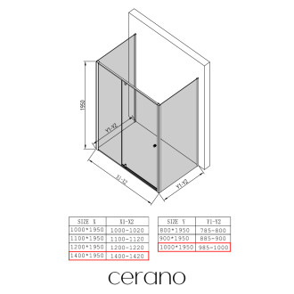CERANO - Třístěnný sprchový kout Santini U L/P - 6 mm - černá matná, transparentní sklo - 140x100x195 cm - pivotový