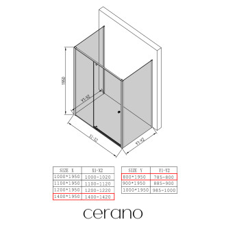 CERANO - Třístěnný sprchový kout Santini U L/P - 6 mm - černá matná, transparentní sklo - 140x80x195 cm - pivotový