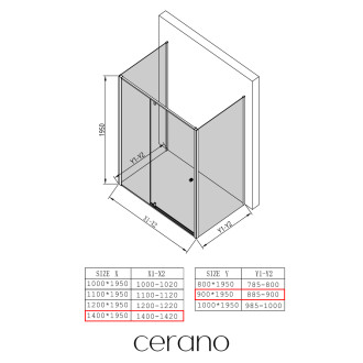 CERANO - Třístěnný sprchový kout Santini U L/P - 6 mm - černá matná, transparentní sklo - 140x90x195 cm - pivotový