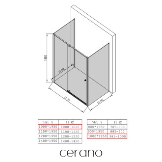 CERANO - Třístěnný sprchový kout Santini U L/P - 6 mm - chrom, transparentní sklo - 100x100x195 cm - pivotový