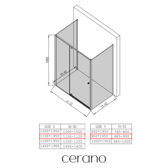 CERANO - Třístěnný sprchový kout Santini U L/P - 6 mm - chrom, transparentní sklo - 110x90x195 cm - pivotový