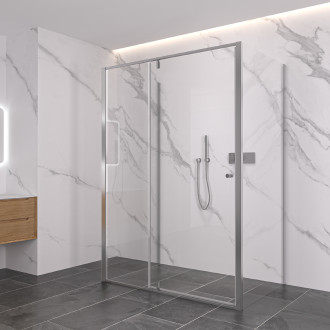 CERANO - Třístěnný sprchový kout Santini U L/P - 6 mm - chrom, transparentní sklo - 120x100x195 cm - pivotový