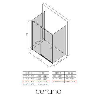 CERANO - Třístěnný sprchový kout Santini U L/P - 6 mm - chrom, transparentní sklo - 120x100x195 cm - pivotový