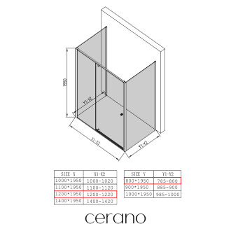 CERANO - Třístěnný sprchový kout Santini U L/P - 6 mm - chrom, transparentní sklo - 120x80x195 cm - pivotový