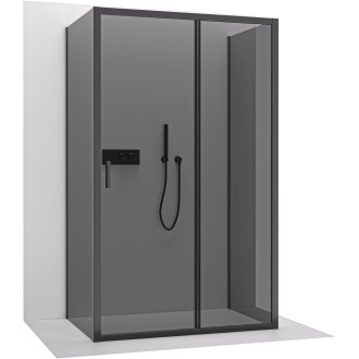 CERANO - Třístěnný sprchový kout Varone LINE U L/P - 6 mm - černá matná, grafitové sklo - 100x100x195 cm - posuvný
