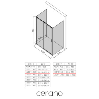 CERANO - Třístěnný sprchový kout Varone LINE U L/P - 6 mm - černá matná, grafitové sklo - 110x100x195 cm - posuvný