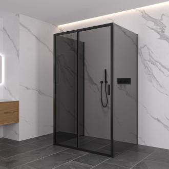 CERANO - Třístěnný sprchový kout Varone LINE U L/P - 6 mm - černá matná, grafitové sklo - 120x70x195 cm - posuvný