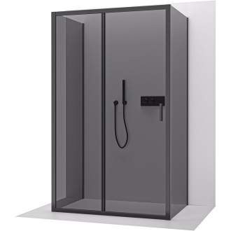 CERANO - Třístěnný sprchový kout Varone LINE U L/P - 6 mm - černá matná, grafitové sklo - 150x90x195 cm - posuvný