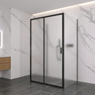 CERANO - Třístěnný sprchový kout Varone LINE U L/P - 6 mm - černá matná, mléčné sklo - 110x100 cm - posuvný