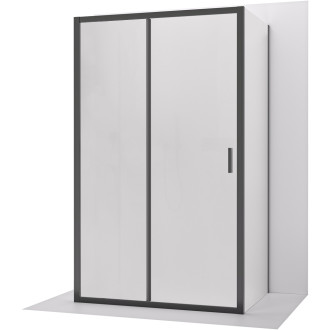 CERANO - Třístěnný sprchový kout Varone LINE U L/P - 6 mm - černá matná, mléčné sklo - 120x90 cm - posuvný