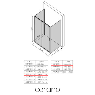CERANO - Třístěnný sprchový kout Varone LINE U L/P - 6 mm - černá matná, mléčné sklo - 130x80 cm - posuvný