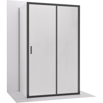 CERANO - Třístěnný sprchový kout Varone LINE U L/P - 6 mm - černá matná, mléčné sklo - 150x100 cm - posuvný