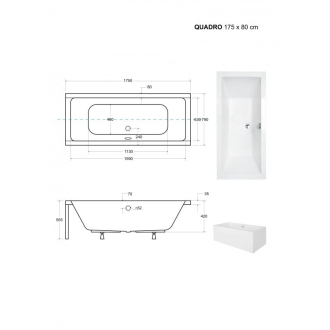 Obdélníková vana QUADRO - 165 x 75 cm, s nožičkami