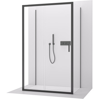CERANO - Třístěnný sprchový kout Varone LINE U L/P - 6 mm - černá matná, transparentní sklo - 120x100x195 cm - posuvný
