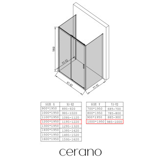 CERANO - Třístěnný sprchový kout Varone LINE U L/P - 6 mm - černá matná, transparentní sklo - 120x100x195 cm - posuvný