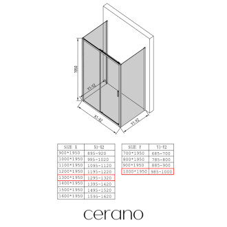 CERANO - Třístěnný sprchový kout Varone LINE U L/P - 6 mm - černá matná, transparentní sklo - 130x100x195 cm - posuvný