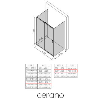 CERANO - Třístěnný sprchový kout Varone LINE U L/P - 6 mm - černá matná, transparentní sklo - 150x80x195 cm - posuvný