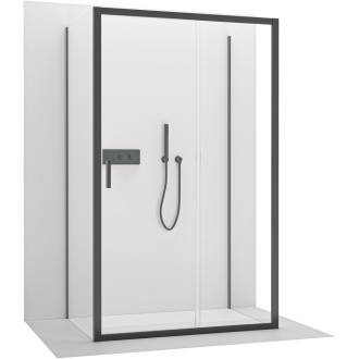 CERANO - Třístěnný sprchový kout Varone LINE U L/P - 6 mm - černá matná, transparentní sklo - 90x90x195 cm - posuvný