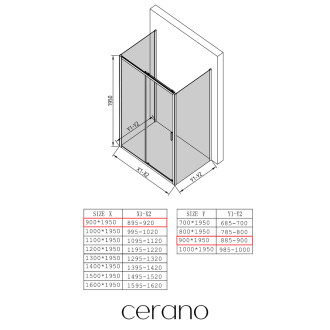 CERANO - Třístěnný sprchový kout Varone LINE U L/P - 6 mm - černá matná, transparentní sklo - 90x90x195 cm - posuvný