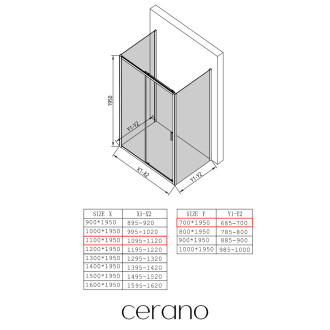CERANO - Třístěnný sprchový kout Varone LINE U L/P - 6 mm - chrom, mléčné sklo - 110x70 cm - posuvný