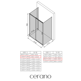 CERANO - Třístěnný sprchový kout Varone LINE U L/P - 6 mm - chrom, transparentní sklo - 100x90x195 cm - posuvný