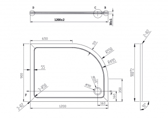 KLARA - vanička z litého mramoru, čtvrtkruh 1200x800x30 mm, levé bez noh, VANKASCTVR8012L