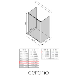 CERANO - Třístěnný sprchový kout Varone LINE U L/P - 6 mm - chrom, transparentní sklo - 140x70x195 cm - posuvný
