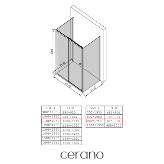 CERANO - Třístěnný sprchový kout Varone POINT U L/P - 6 mm - černá matná, grafitové sklo - 110x90x195 cm - posuvný