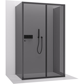 CERANO - Třístěnný sprchový kout Varone POINT U L/P - 6 mm - černá matná, grafitové sklo - 120x70x195 cm - posuvný