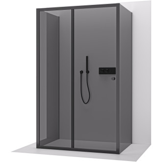 CERANO - Třístěnný sprchový kout Varone POINT U L/P - 6 mm - černá matná, grafitové sklo - 140x90x195 cm - posuvný