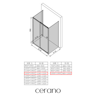 CERANO - Třístěnný sprchový kout Varone POINT U L/P - 6 mm - černá matná, transparentní sklo - 120x100x195 cm - posuvný