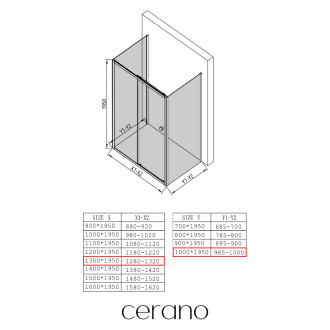CERANO - Třístěnný sprchový kout Varone POINT U L/P - 6 mm - černá matná, transparentní sklo - 130x100x195 cm - posuvný