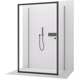 CERANO - Třístěnný sprchový kout Varone POINT U L/P - 6 mm - černá matná, transparentní sklo - 130x90x195 cm - posuvný