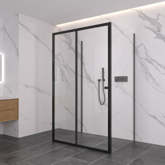 CERANO - Třístěnný sprchový kout Varone POINT U L/P - 6 mm - černá matná, transparentní sklo - 140x80x195 cm - posuvný