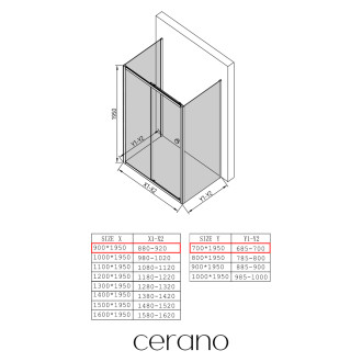 CERANO - Třístěnný sprchový kout Varone POINT U L/P - 6 mm - černá matná, transparentní sklo - 90x70x195 cm - posuvný