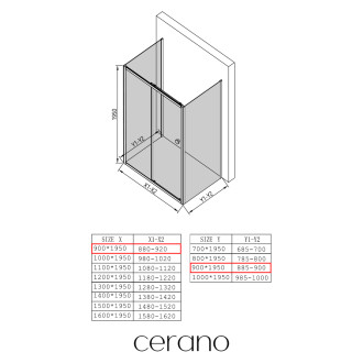 CERANO - Třístěnný sprchový kout Varone POINT U L/P - 6 mm - černá matná, transparentní sklo - 90x90x195 cm - posuvný