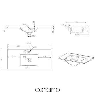CERANO - Umyvadlo keramické Todo - nábytkové - bílá lesklá - 101x46,5 cm