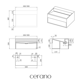 CERANO - Umyvadlo z litého mramoru Domio - nástěnné - bílá matná - 60x46 cm