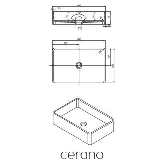 CERANO - Umyvadlo z litého mramoru Lacerta - na desku - černá matná - 60x40 cm